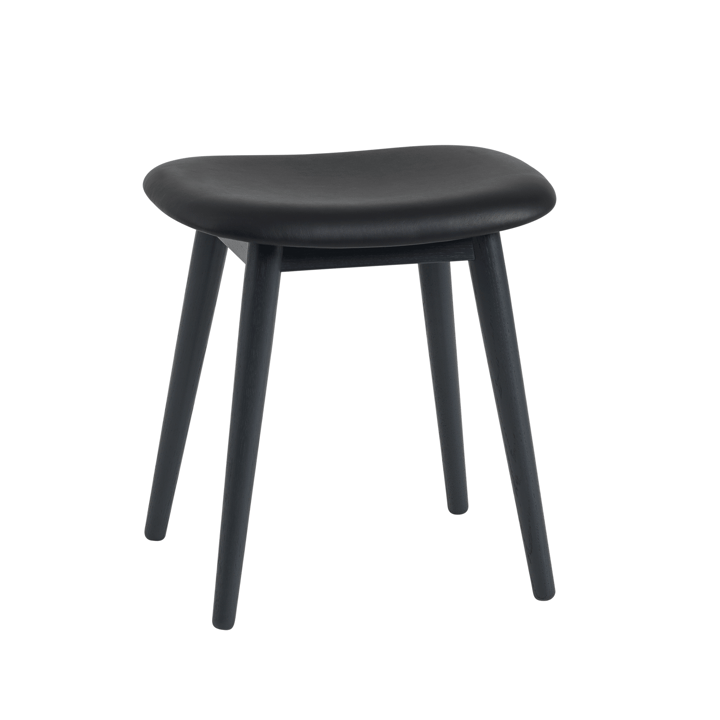 Fiber taburet - læder black, træben - Muuto