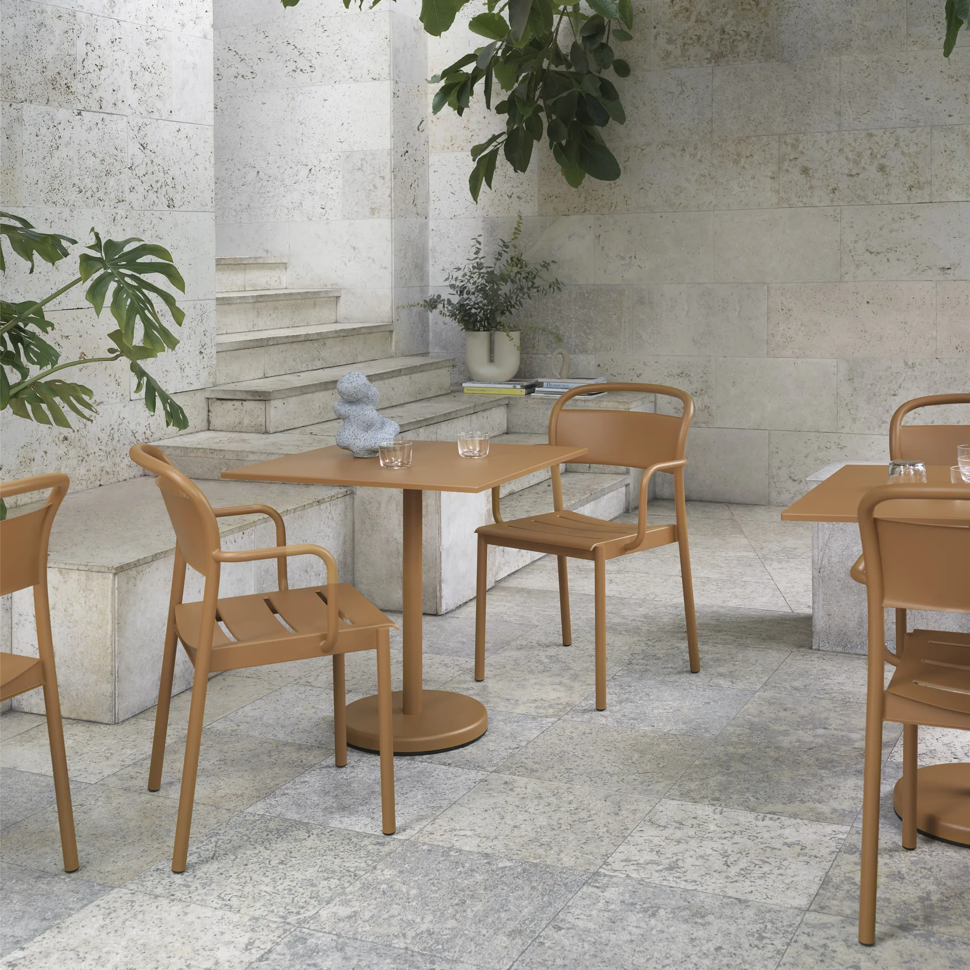 Linear steel armchair armstol, Burnt orange Muuto