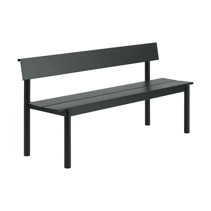Linear Steel bænk med ryglæn - Black, 170x34 cm - Muuto