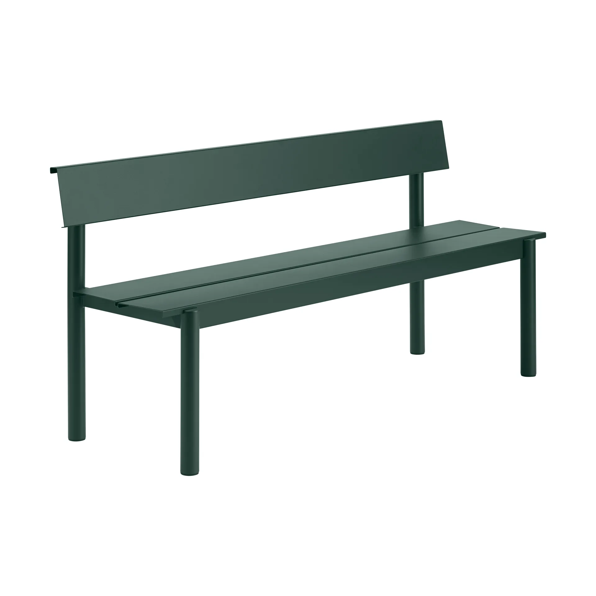 Linear Steel bænk med ryglæn, Dark green, 170x34 cm Muuto