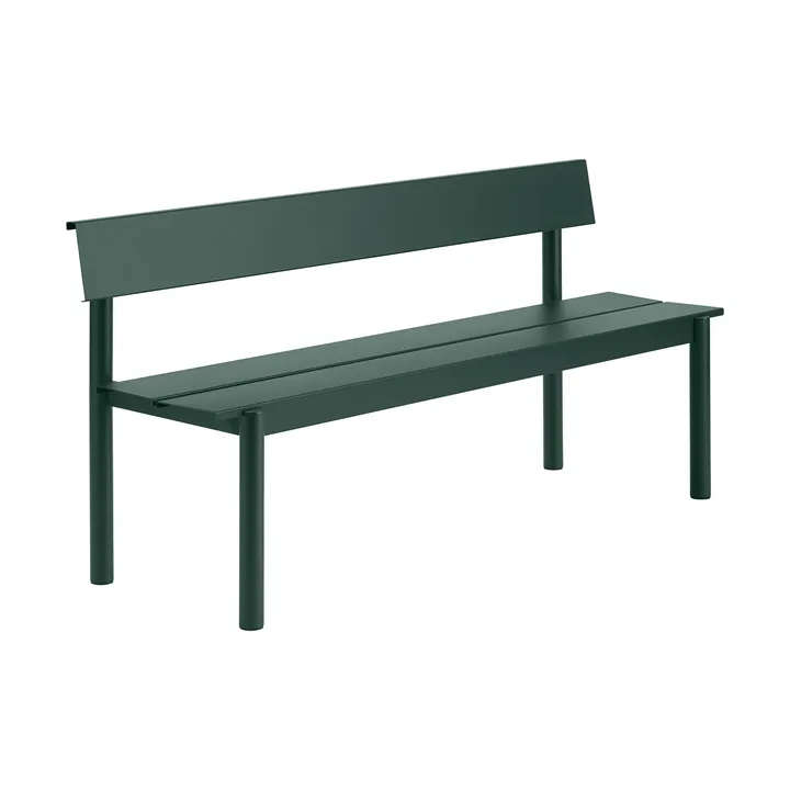 Linear Steel bænk med ryglæn - Dark green, 170x34 cm - Muuto