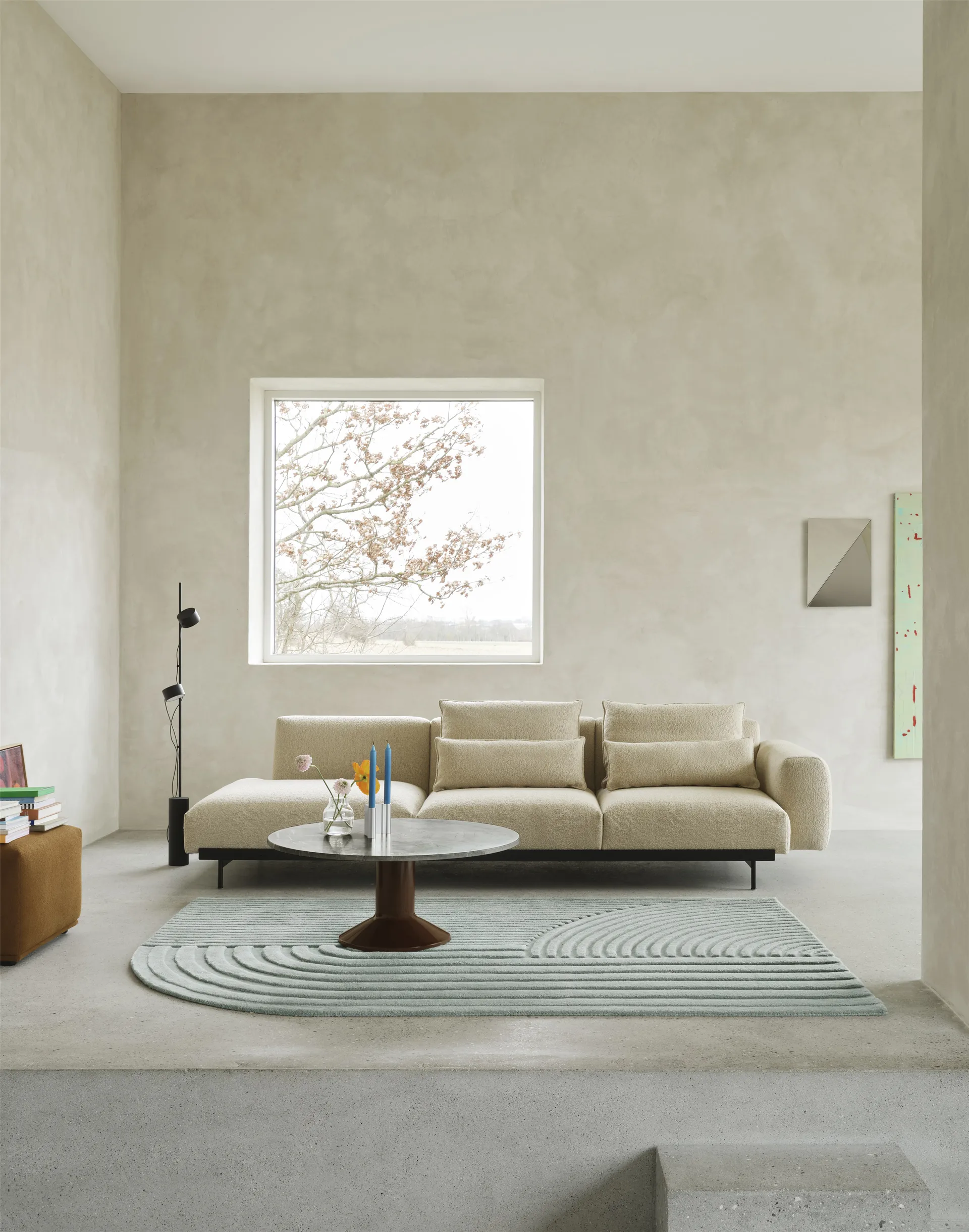 Midst sofabord, Grey marble-dark red, Ø90 cm Muuto