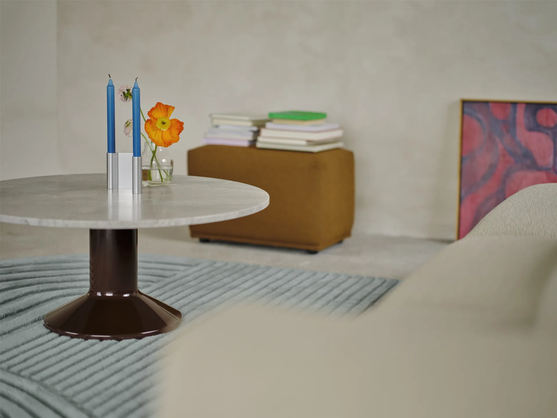 Midst sofabord, Grey marble-dark red, Ø90 cm Muuto