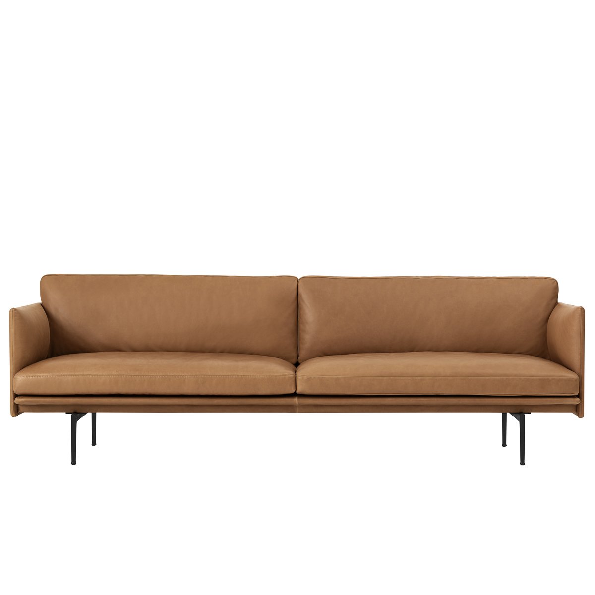 Muuto Outline sofa 3-pers. læder Cognac, sorte ben | Skandinavisk Design | Sofaer | Brun