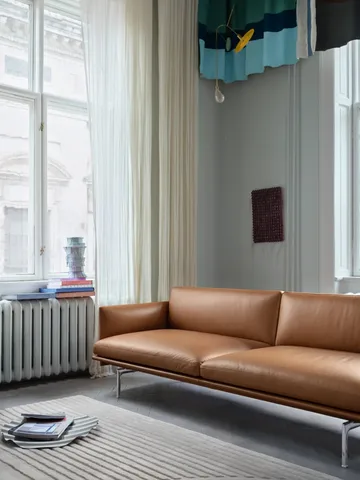 Outline sofa 3-pers. læder - Cognac, sorte ben - Muuto