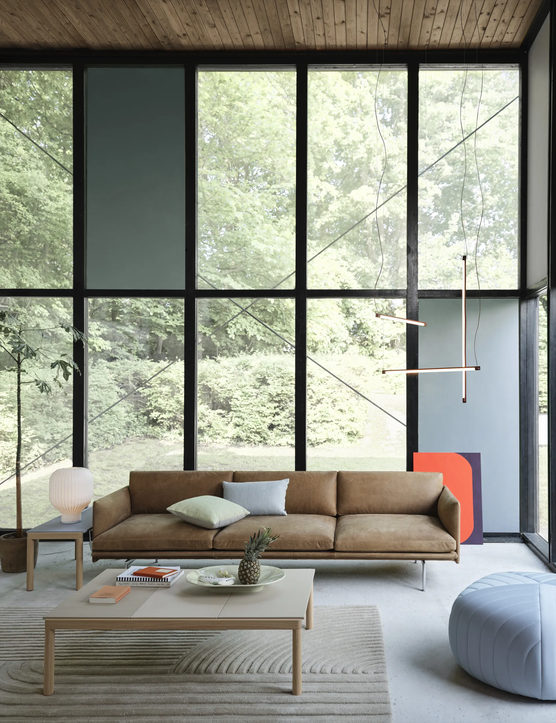 Outline sofa 3-pers. læder, Grace leather Camel-sorte ben Muuto