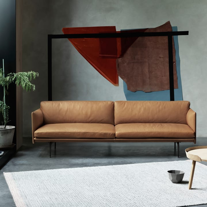 Outline sofa 3-pers. læder - Refine black, sorte ben - Muuto