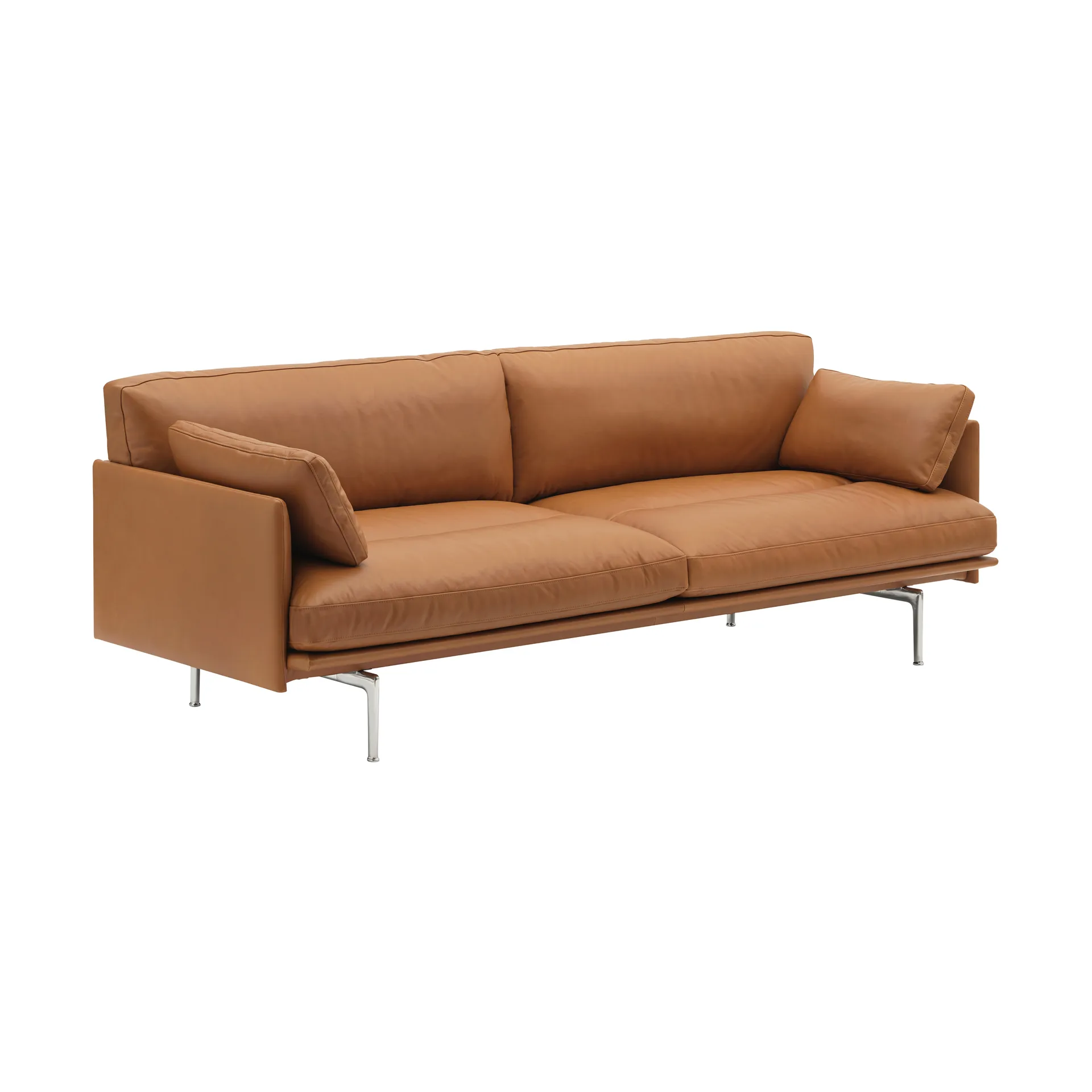 Outline Soft sofa, Refine Leather Cognac-aluminiumsben, 3-pers. Muuto