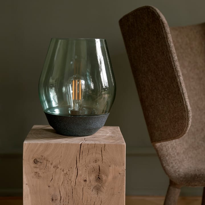 Bowl bordlampe, raw copper, lyst røgfarvet glas New Works