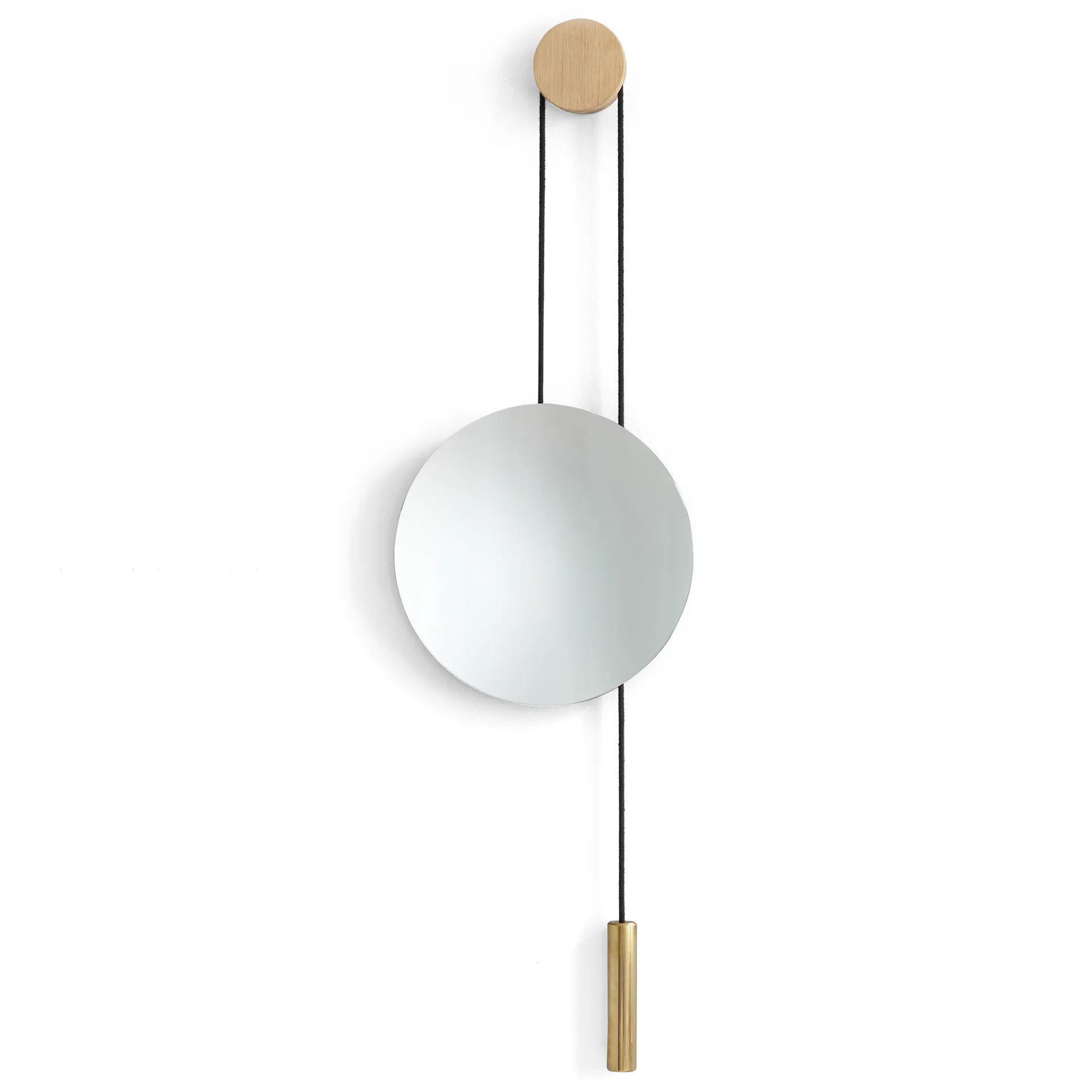 Rise and Shine spejl, Natural oak/Brass weight New Works