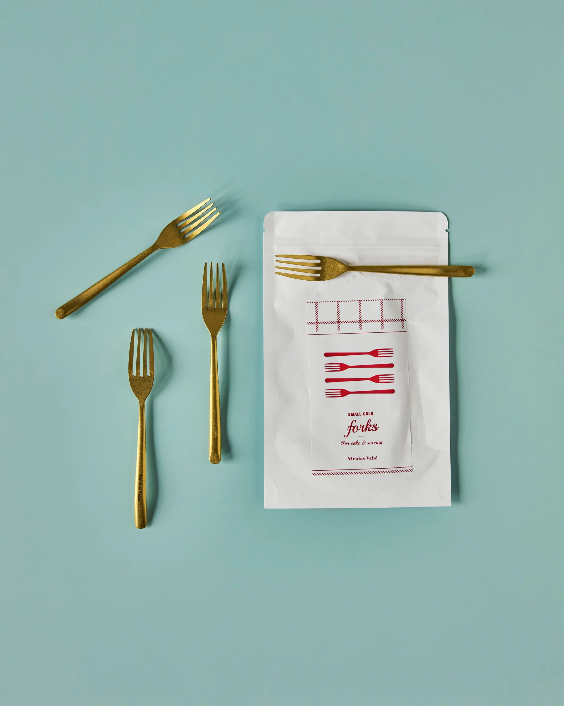 Nicolas Vahé tærtegaffel 4-pak, Antik guldfinish Nicolas Vahé