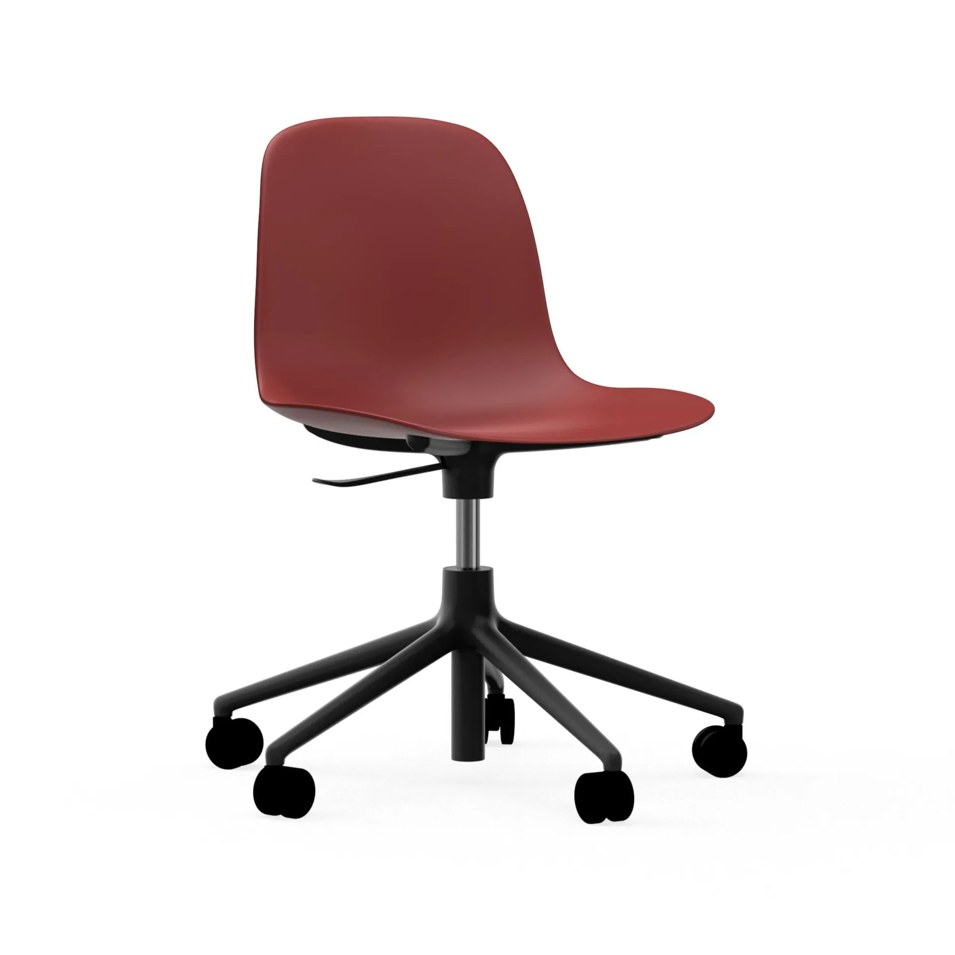 Form chair drejestol, 5W kontorstol, rød, sort aluminium, hjul Normann Copenhagen