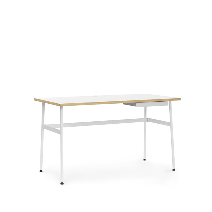 Journal skrivebord - hvidt laminat, hvide stålben og skuffe - Normann Copenhagen