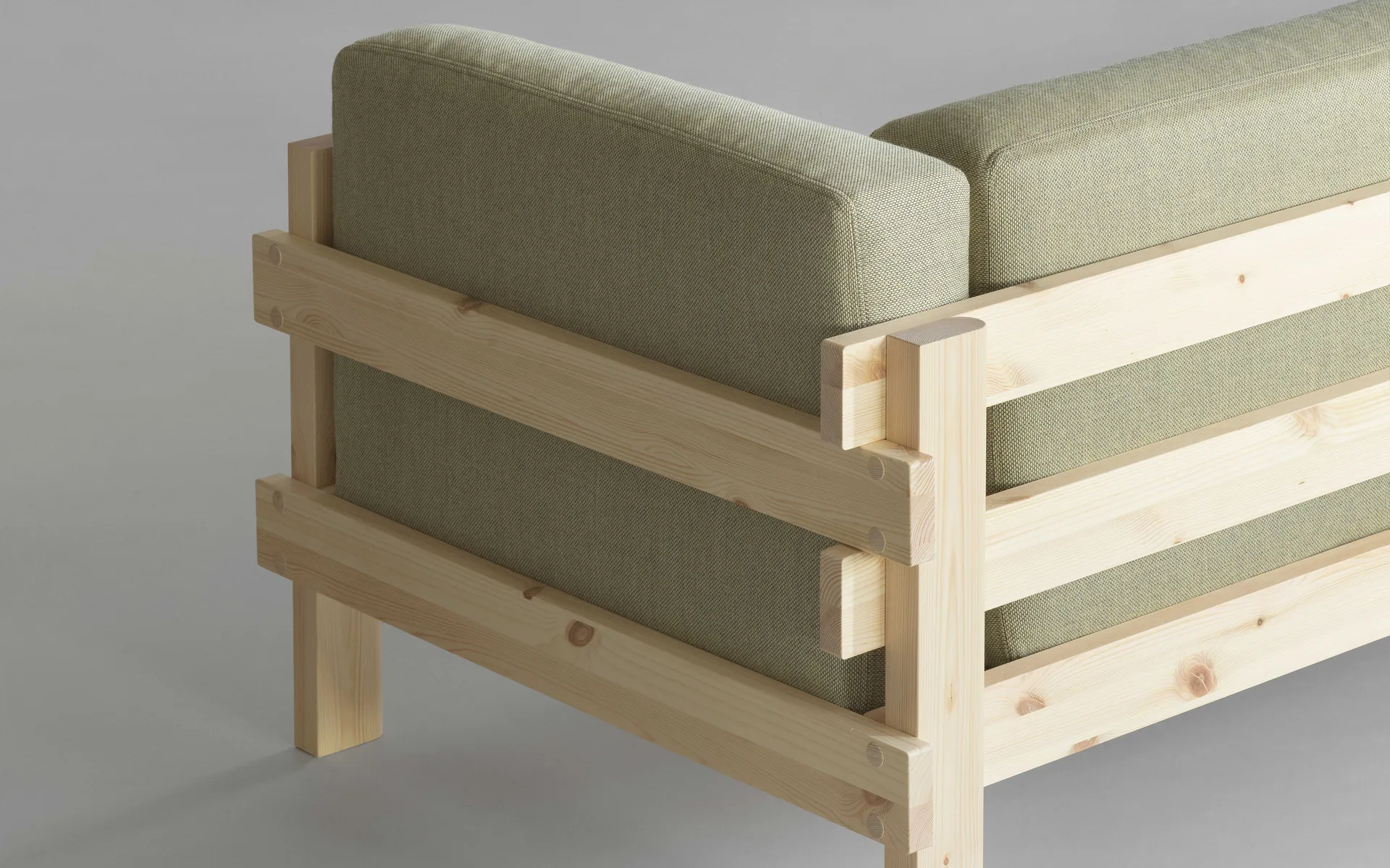 Kube sofa, Lakeret fyrretræ-stof Remix 223 Beige, 220 cm Normann Copenhagen