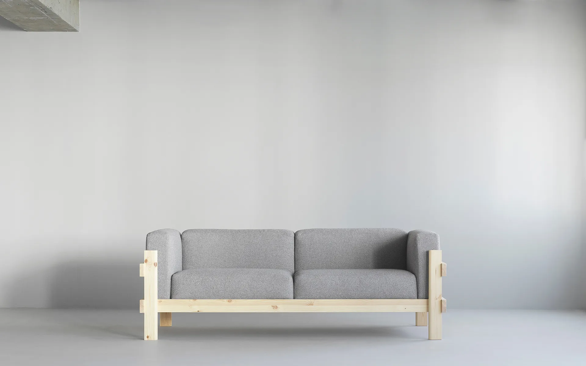Kube sofa, Lakeret fyrretræ-stof Remix 356 Brown, 220 cm Normann Copenhagen