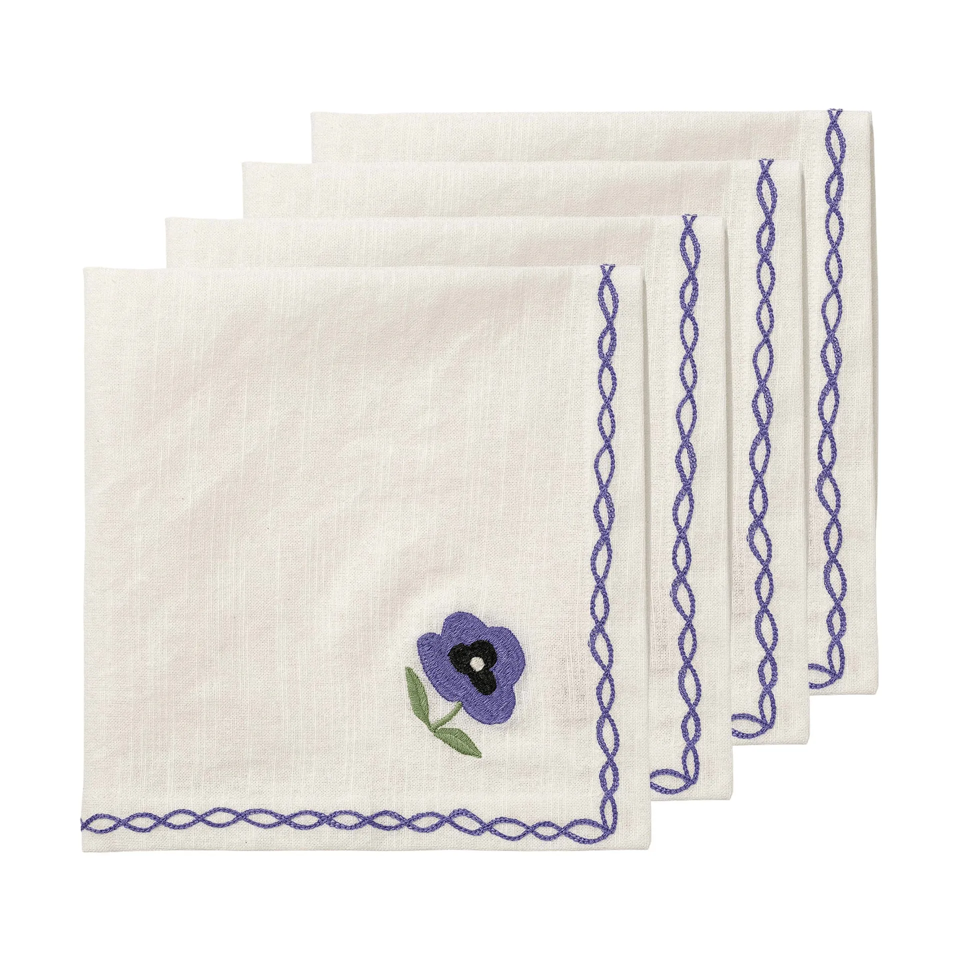 Madelen Möllard Pansy bomuldsserviet, Blue, 4-pak, 45x45 cm Pick a Poppy