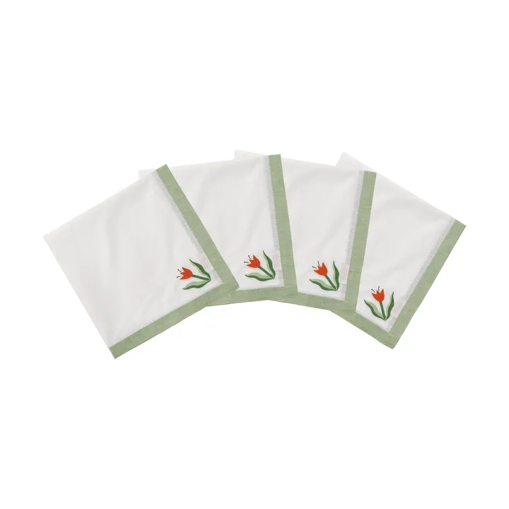 Madelen Möllard Tulip bomuldsserviet - Light green, 4-pak, 45x45 cm - Pick a Poppy
