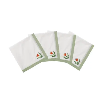 Madelen Möllard Tulip bomuldsserviet - Lysegrøn, 4-pak, 45x45 cm - Pick a Poppy