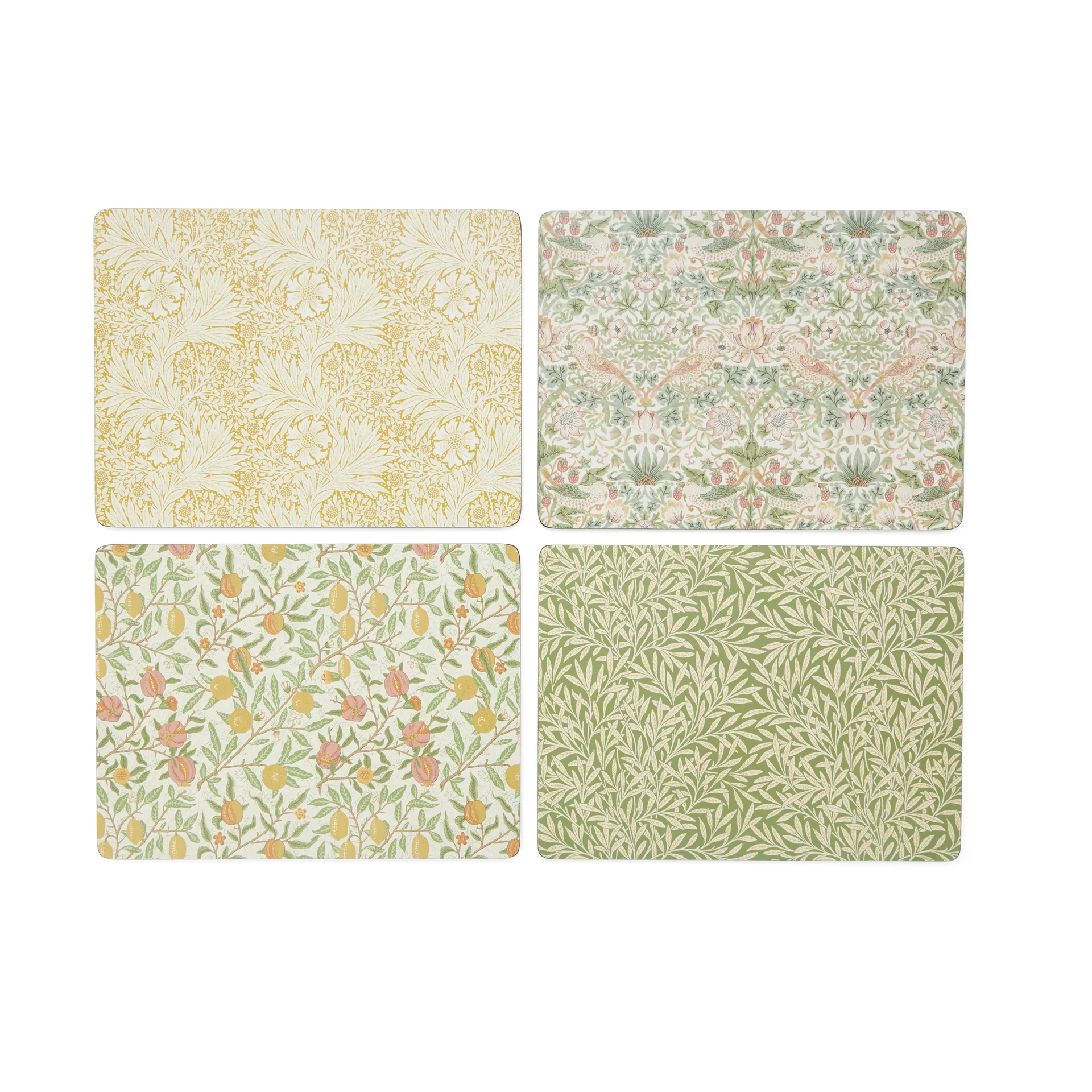 Morris & Co Simpley mixed dækkeserviet 4 dele, Fruit, Willow, Strawberry Thief, Marigold Pimpernel