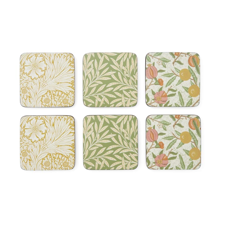 Morris & Co Simpley mixed glasunderlag 6 dele - Fruit, Willow, Marigold - Pimpernel