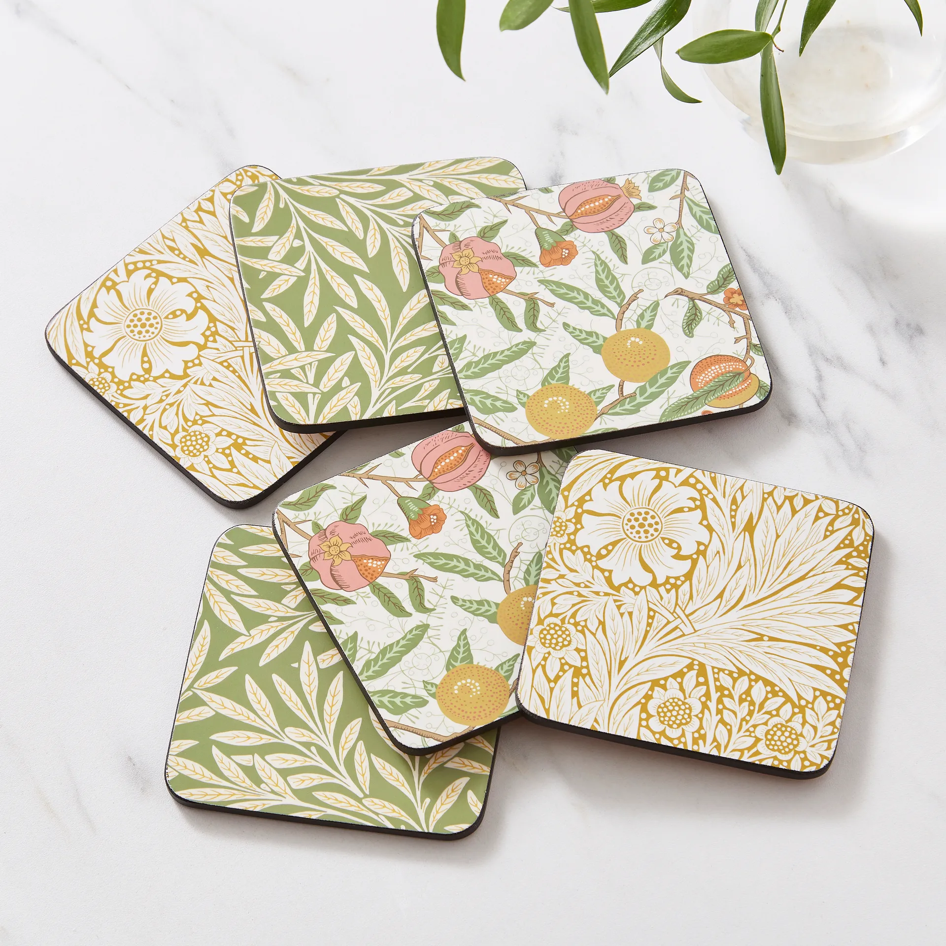 Morris & Co Simpley mixed glasunderlag 6 dele, Fruit, Willow, Marigold Pimpernel