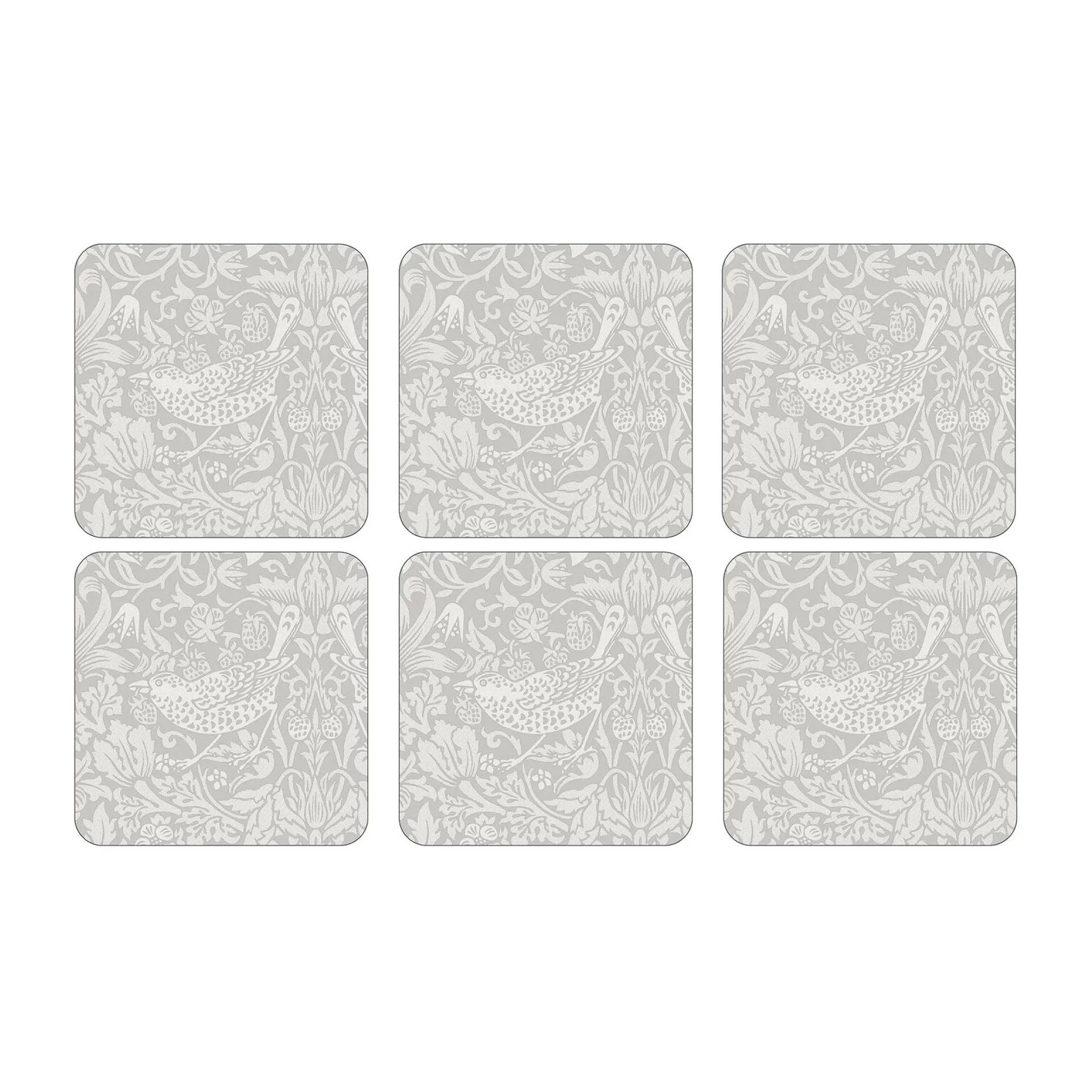 Strawberry Thief coasters 6-pak, Grey Pimpernel