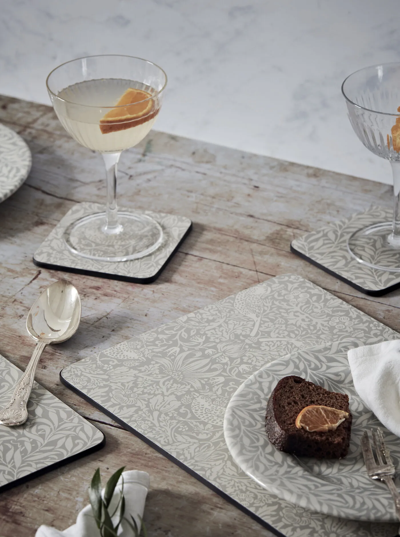 Strawberry Thief coasters 6-pak, Grey Pimpernel