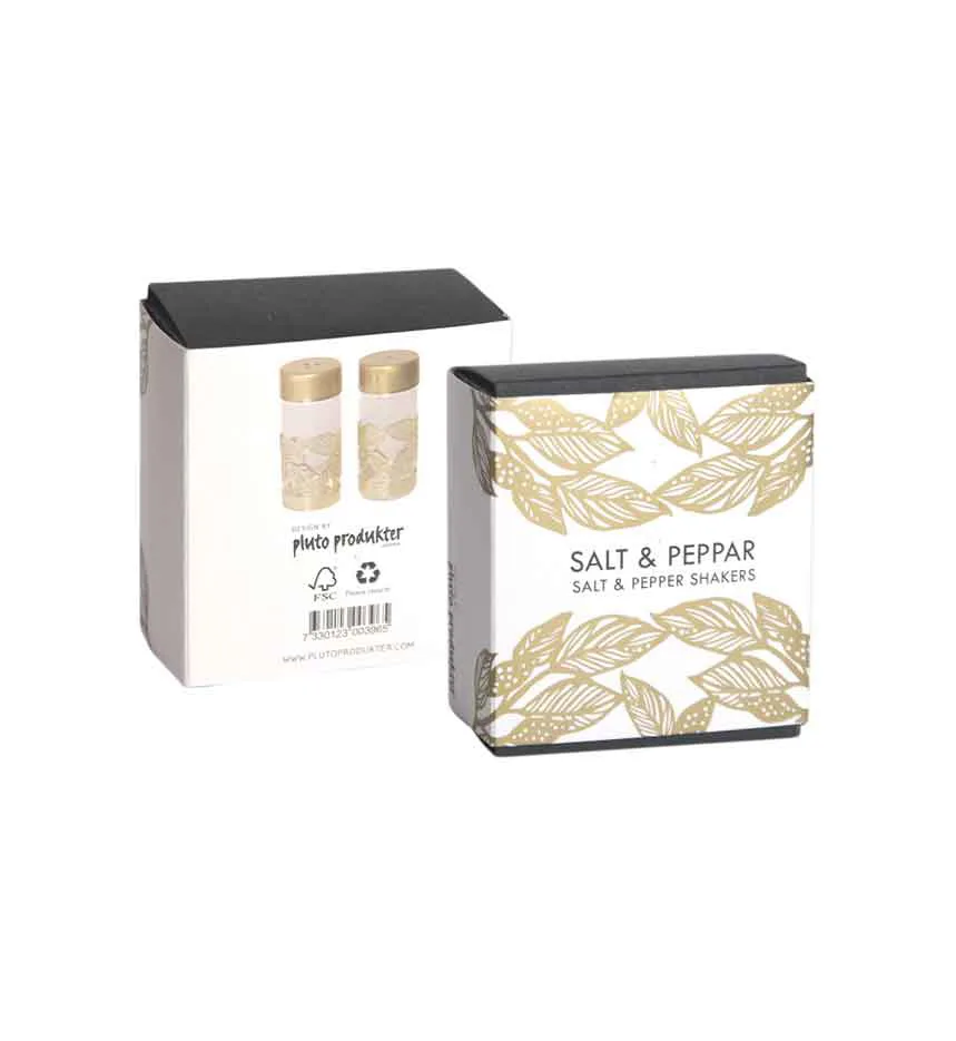 Blomstret salt- og peberbøsse, Guld/Glas Pluto Design
