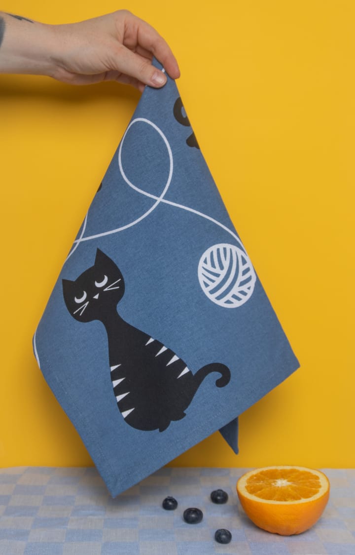 Kattefamilien viskestykke 50x70 cm - Blå-sort-hvid - Pluto Design