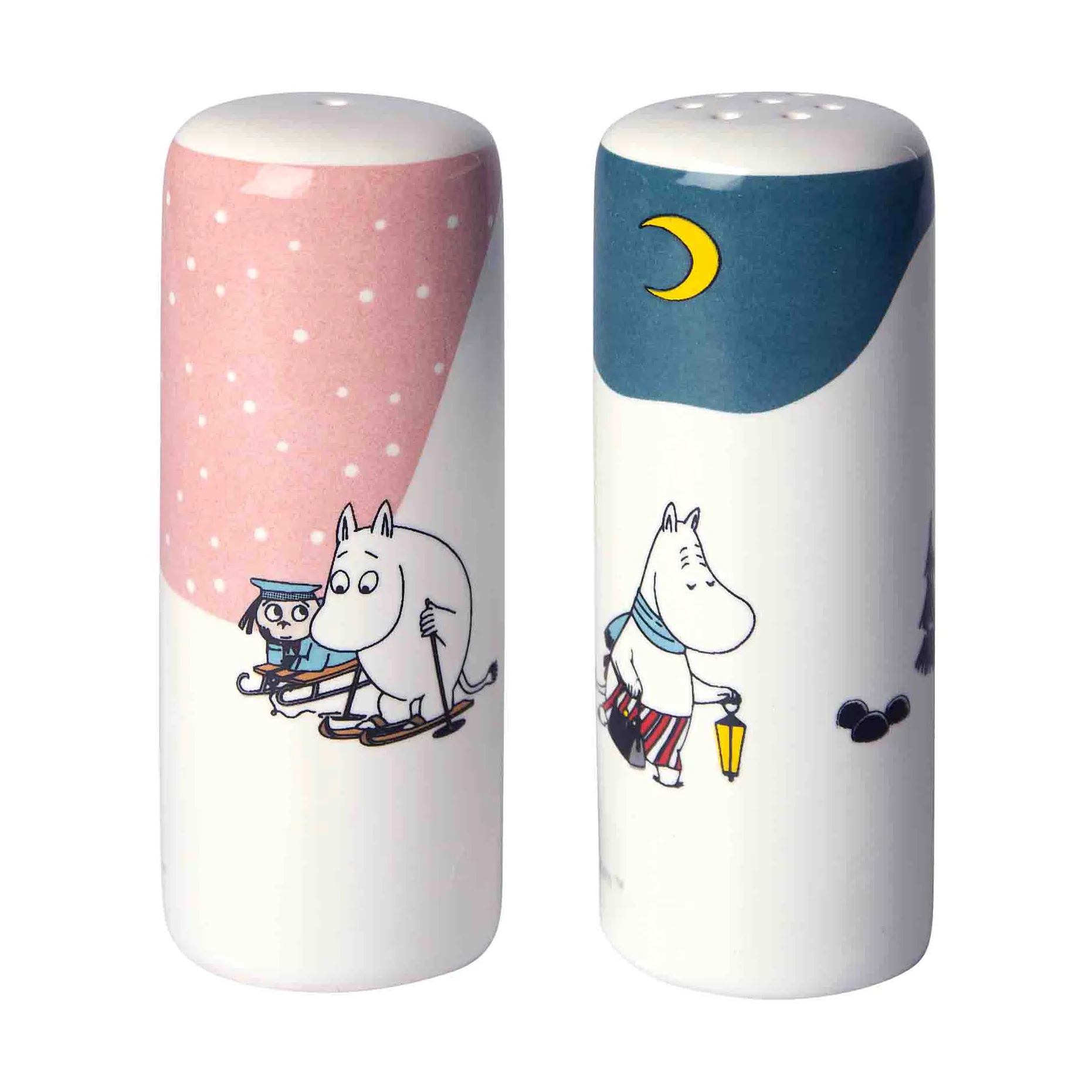 Mumi vinter salt- og pebersæt, Rosa-blå-hvid Pluto Design