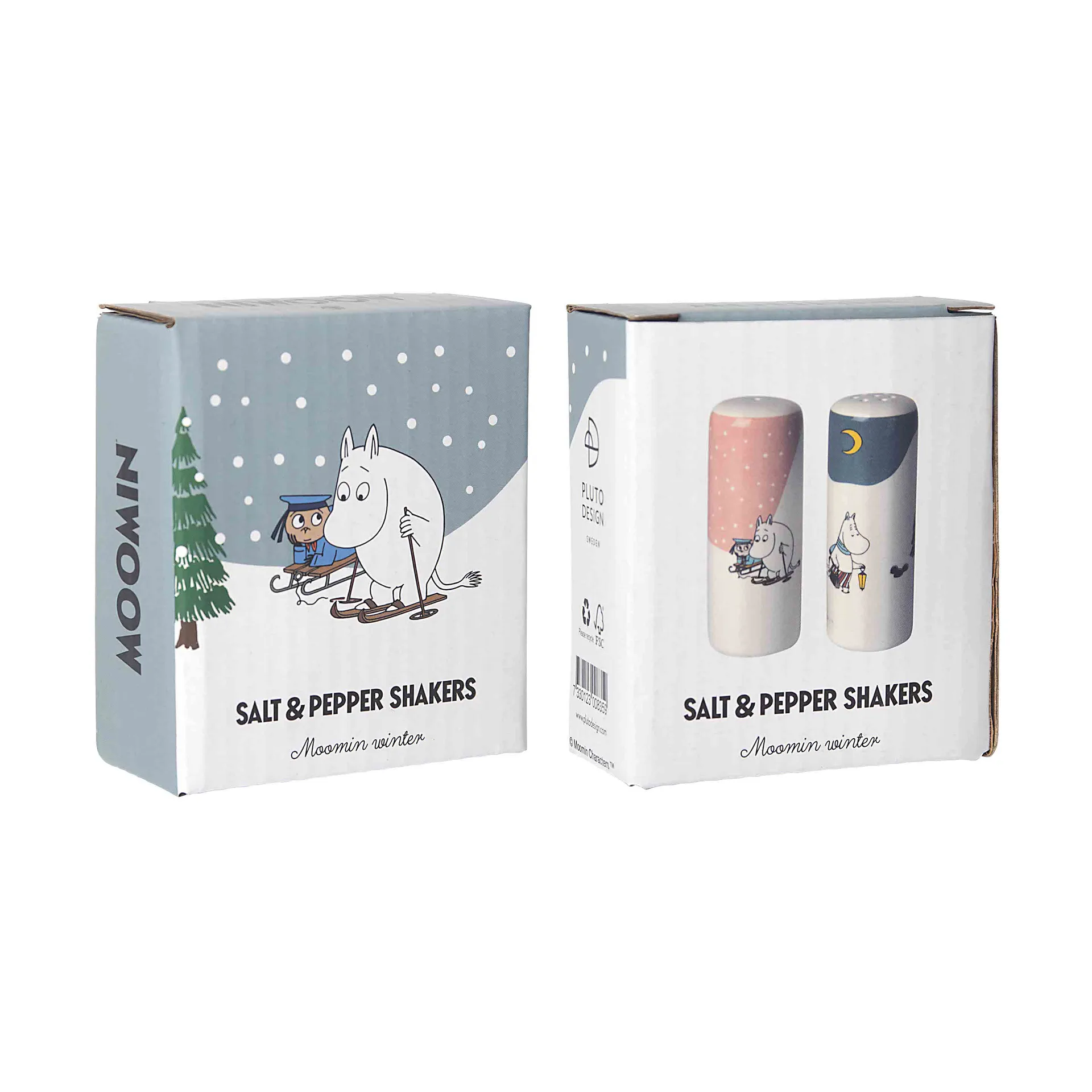 Mumi vinter salt- og pebersæt, Rosa-blå-hvid Pluto Design