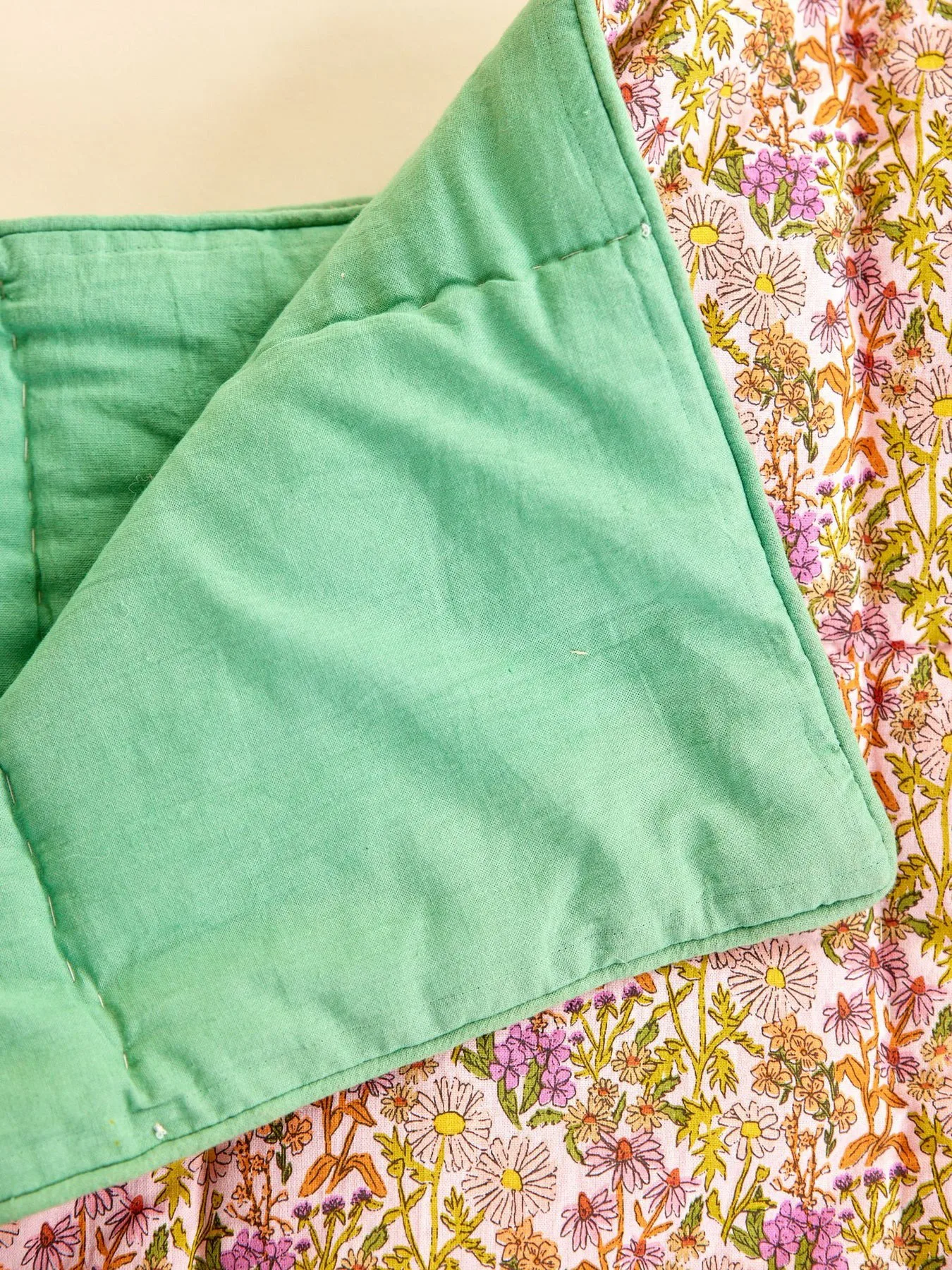 Rice bomuldstæppe blomstret 140x200 cm, Multi/Green RICE