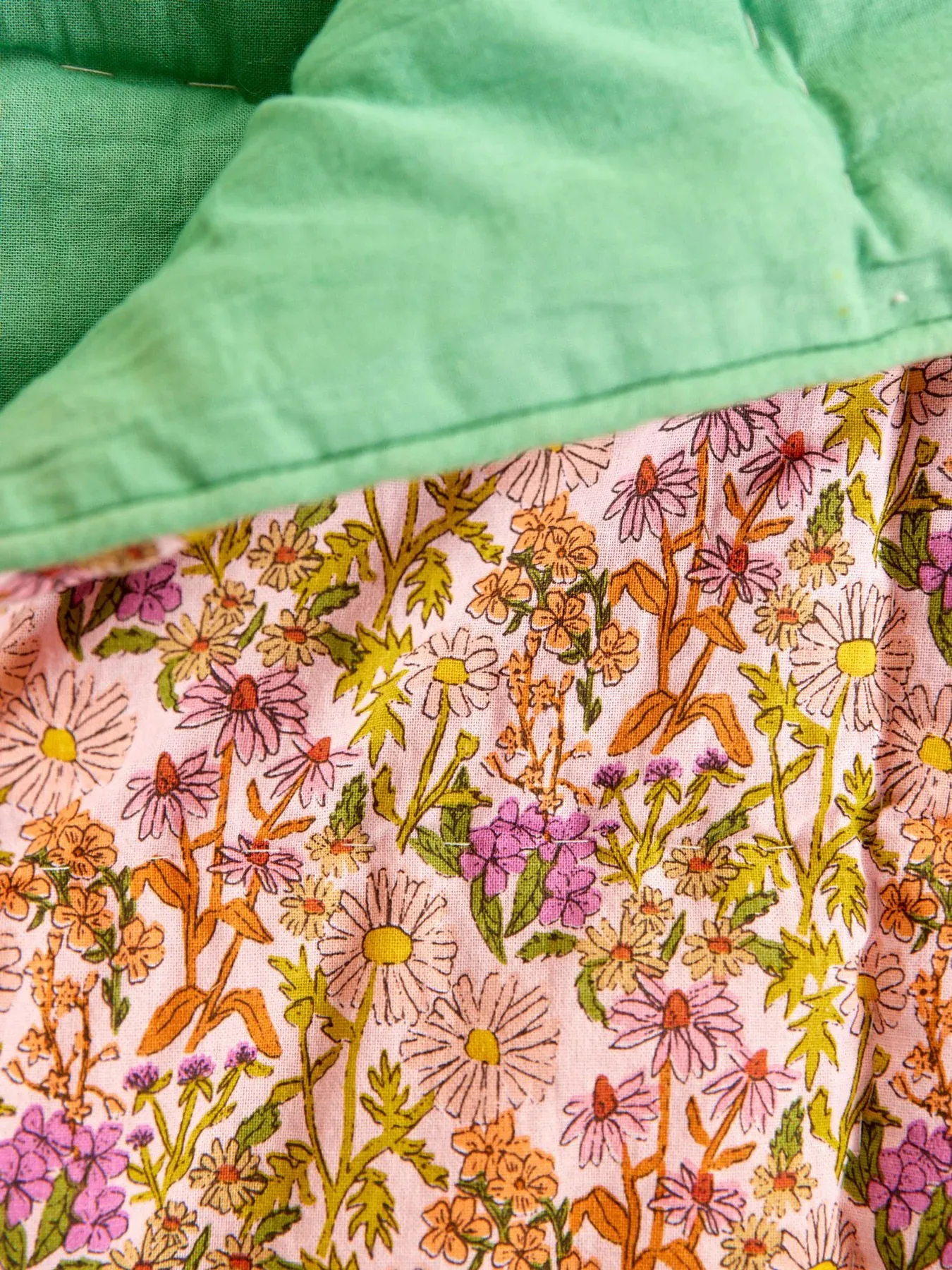 Rice bomuldstæppe blomstret 140x200 cm, Multi/Green RICE