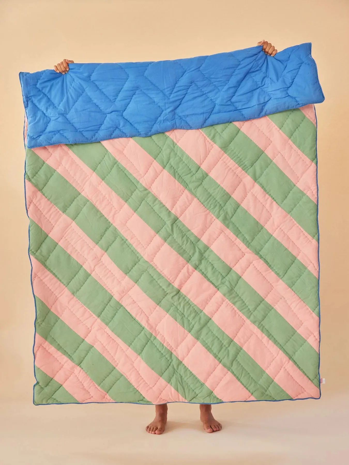 Rice bomuldstæppe stribet 140x200 cm, Pink/Green/Blue RICE