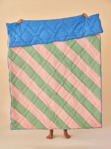 Rice bomuldstæppe stribet 140x200 cm - Pink/Green/Blue - RICE