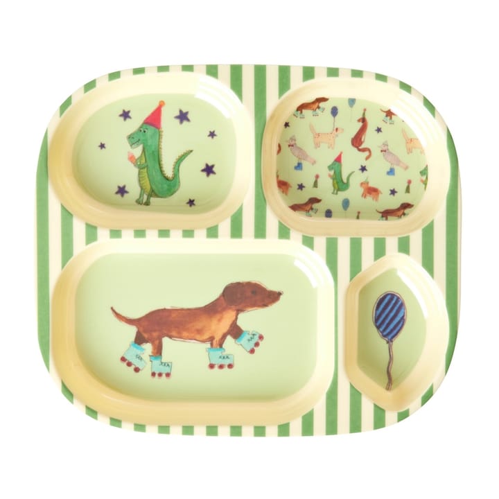 Rice børnetallerken melamin 4 rum - Animal print/Green - RICE