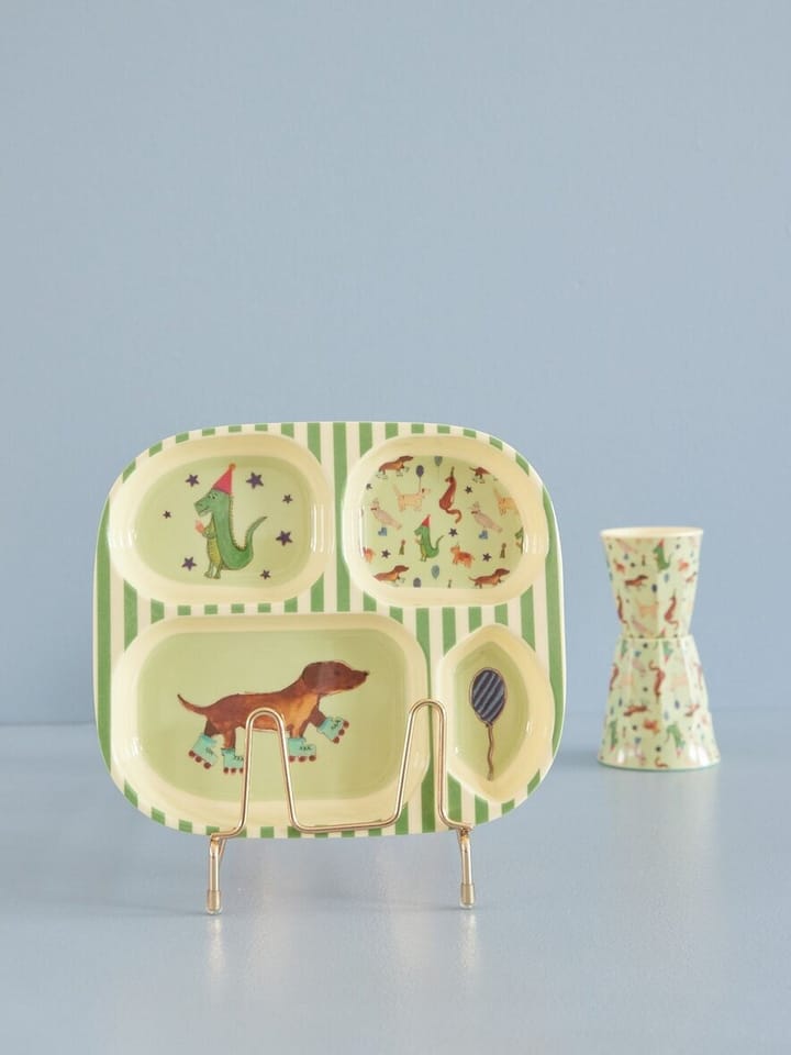 Rice børnetallerken melamin 4 rum, Animal print/Green RICE