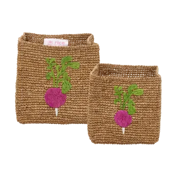 Rice Raffia opbevaringskurv 2 dele - Radish Embroidery-Tea - RICE