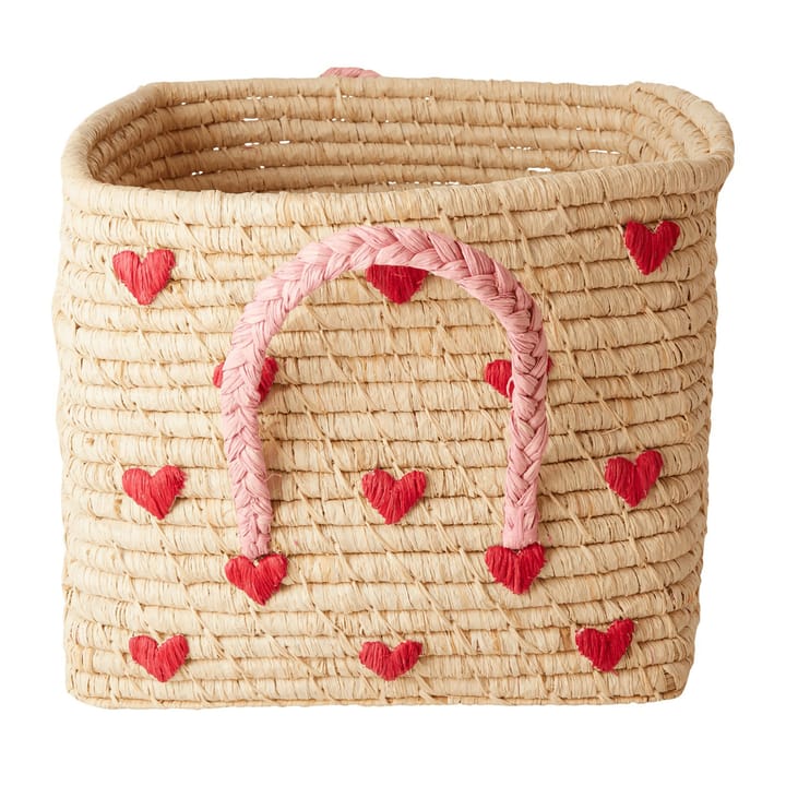 Rice raffiakurv med hank 30x30 cm - Red hearts - RICE