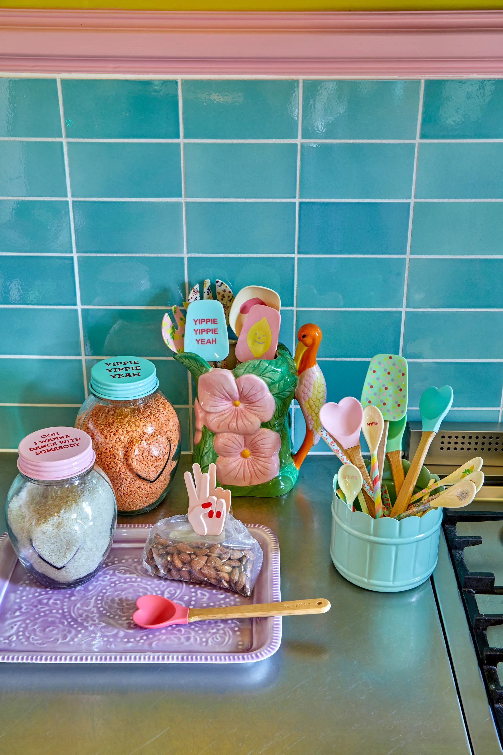 Rice silikoneske med bambusskaft 23 cm 2 dele, Red/Pink RICE