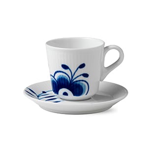 Blå Mega Riflet espressokop og underkop, 9 cl Royal Copenhagen