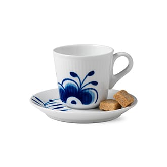 Blå Mega Riflet espressokop og underkop, 9 cl Royal Copenhagen
