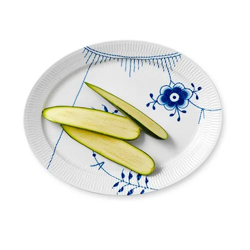 Blå Mega Riflet fad, ovalt, Ø 33 cm Royal Copenhagen