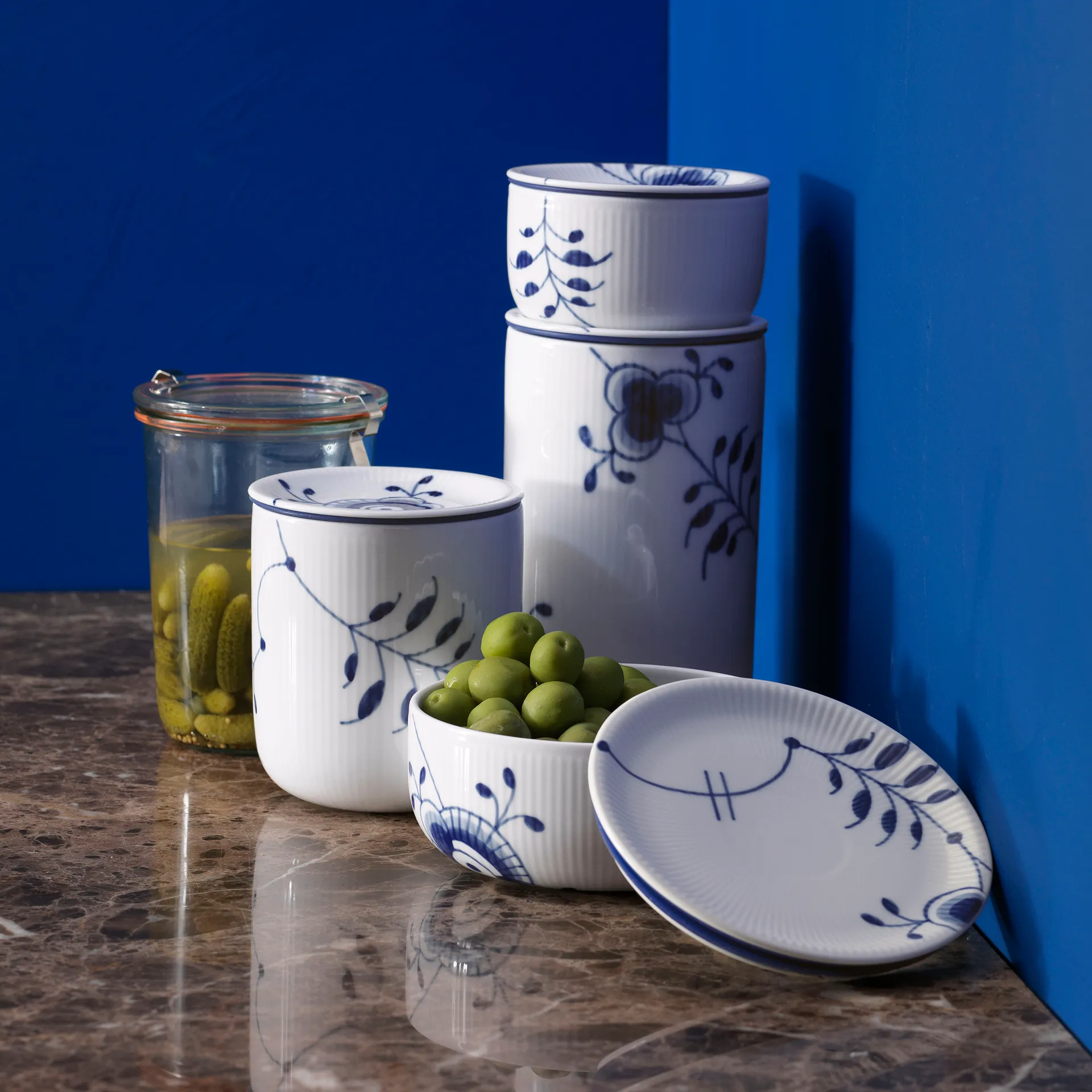 Blå Mega Riflet opbevaringskrukke, 80 cl Royal Copenhagen