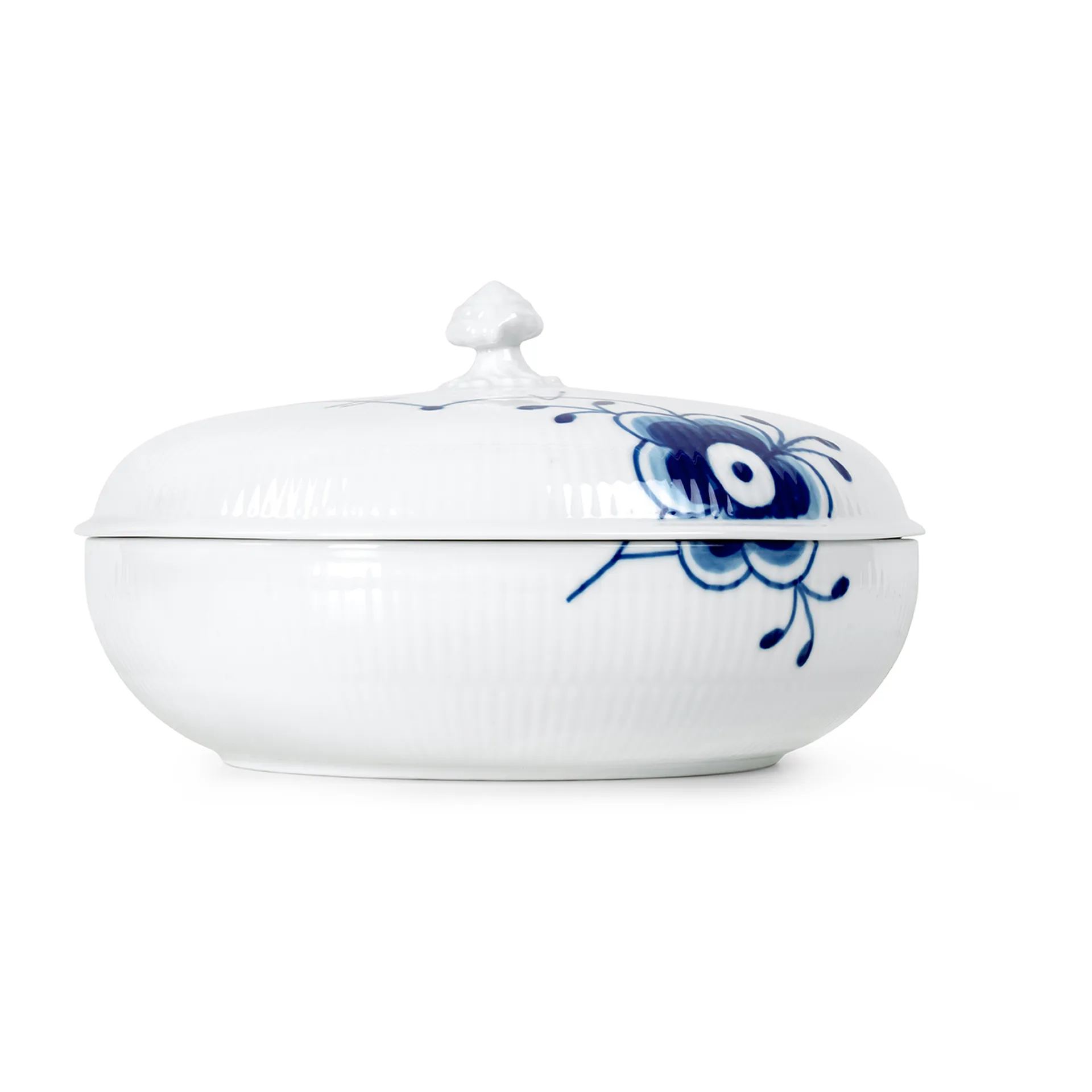 Blå Mega Riflet skål med låg, 130 cl Royal Copenhagen