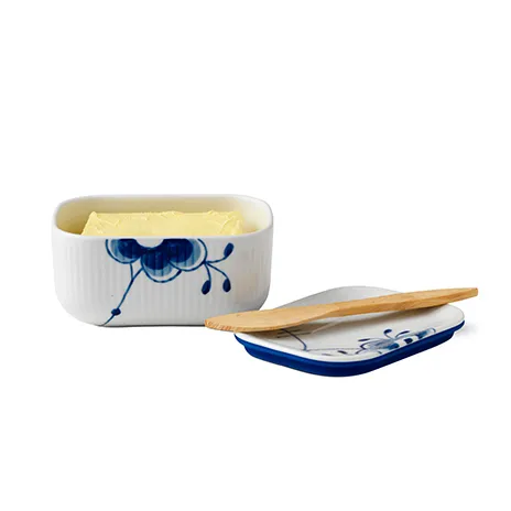 Blå Mega Riflet smørkrukke med låg, 6,8 cm Royal Copenhagen