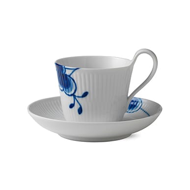 Blå Mega Riflet tekop og underkop, 25 cl Royal Copenhagen