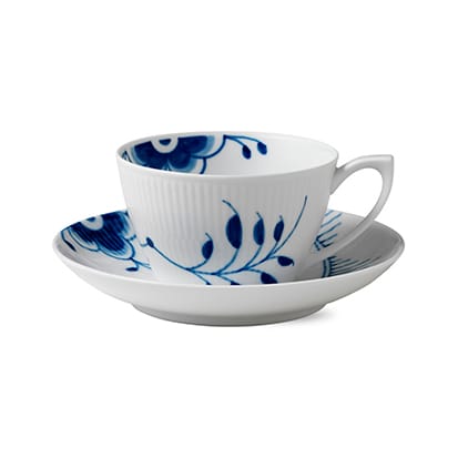 Blå Mega Riflet tekop og underkop - 28 cl - Royal Copenhagen