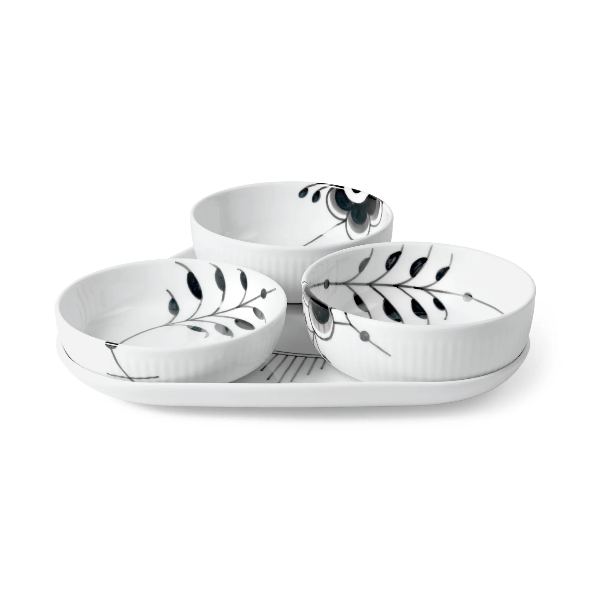 Black Fluted Mega serveringssæt 4 dele, Sort-hvid Royal Copenhagen