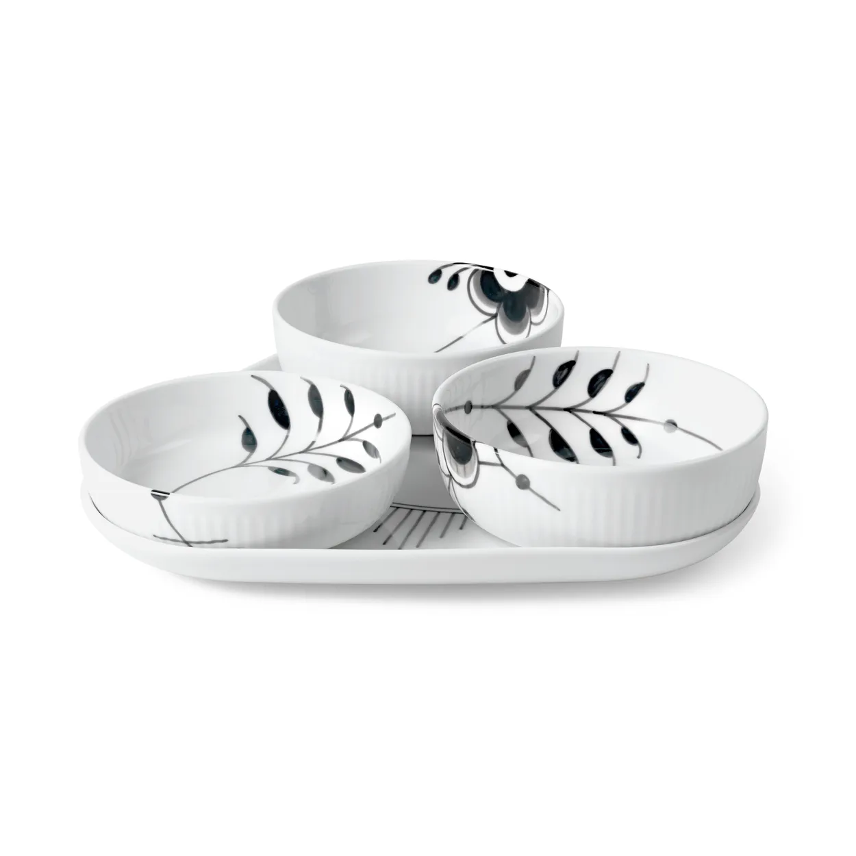 Royal Copenhagen Black Fluted Mega serveringssæt 4 dele Sort-hvid